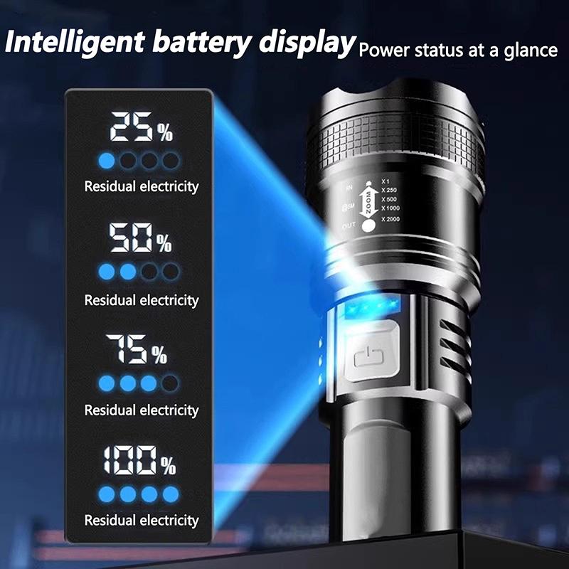 Ultra Bright Lantern Super Powerful Led Flashlight Zoom Tactical Torch Built-In Battery Usb Rechargeable Waterproof Lamp