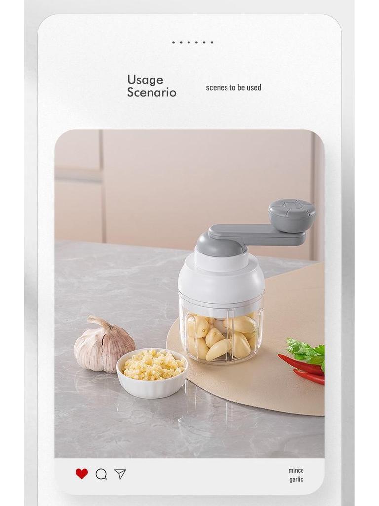Manual Pull-Crank Garlic Press & Mincer: Compact Handheld Grinder & Chopper