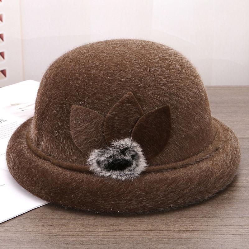 Elderly Hat Women's Autumn and Winter Woolen Top Hat Thickened Warm Grandma Hat Middle-aged Mother Basin Hat