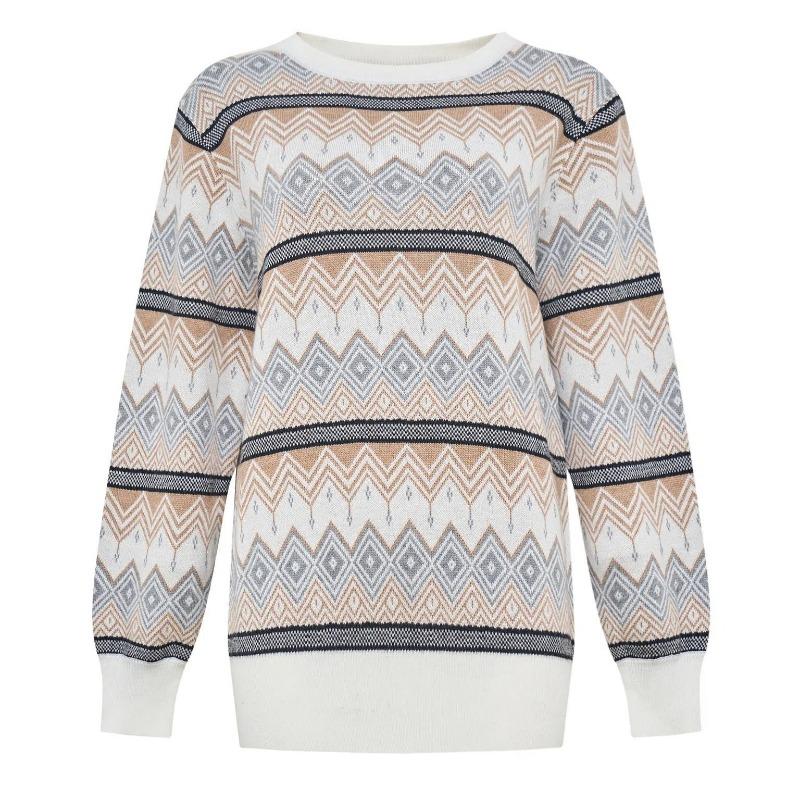 New Autumn and Winter Jacquard Women's O-neck Knitted Pullover Long Sleeve Loose Top Women's Pullover Warm Sweater