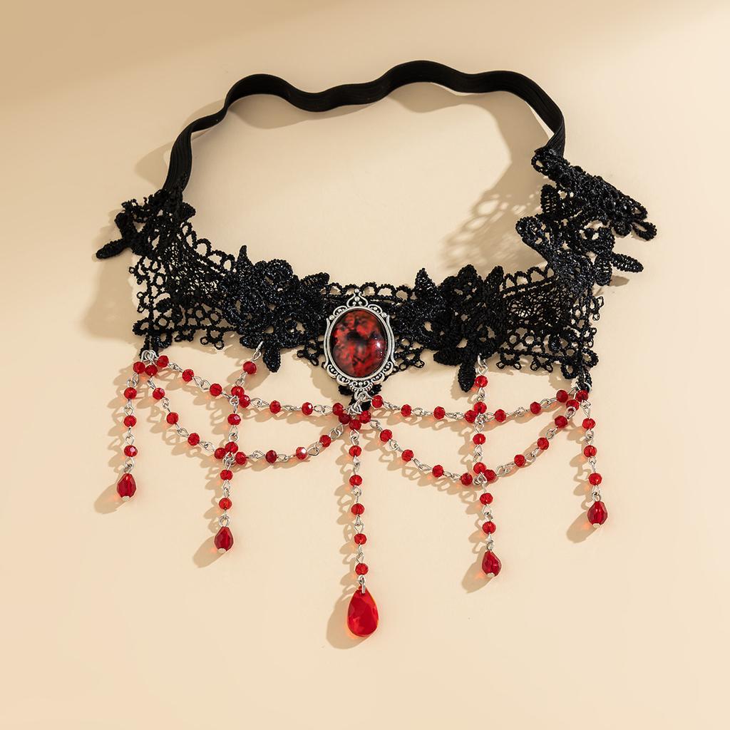 Gothic Pure Lace Leg Chain Blood Drop Red Imitation Crystal Sexy Leg Ring Jk Fringed Leg Chain