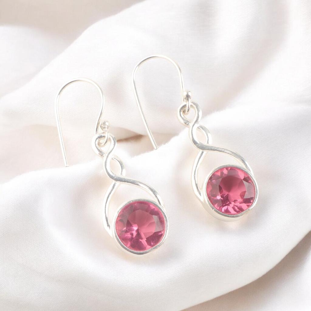 Echte Rosa Turmalin 925 Sterlingsilber Ohrringe, Böhmischer Schmuck 1,68" CE-15-16