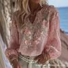 Women's 3D Print Retro V-neck Long-sleeve Pullover Top