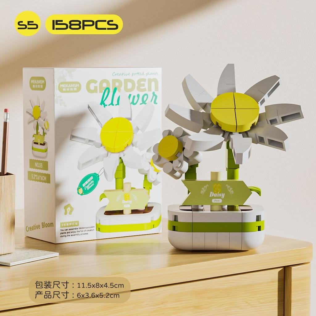 Blumenstrauß Bonsai Bausteine Künstliche Pflanze aus Kunststoff Staubschutz Mikromodell Dekoration Spielzeug für Kinder Geburtstagsgeschenk