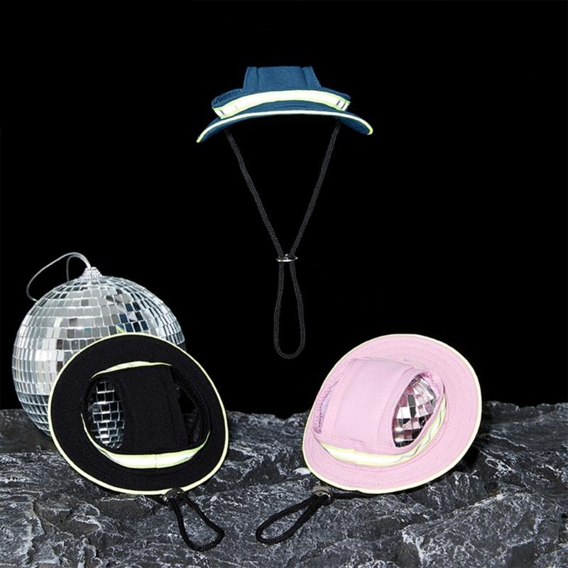 Pet Safety Hat with Reflective Stripe Small Medium Puppy Hat Adjustable Dogs Walking Hat Pet Outdoor Night Walk Hat