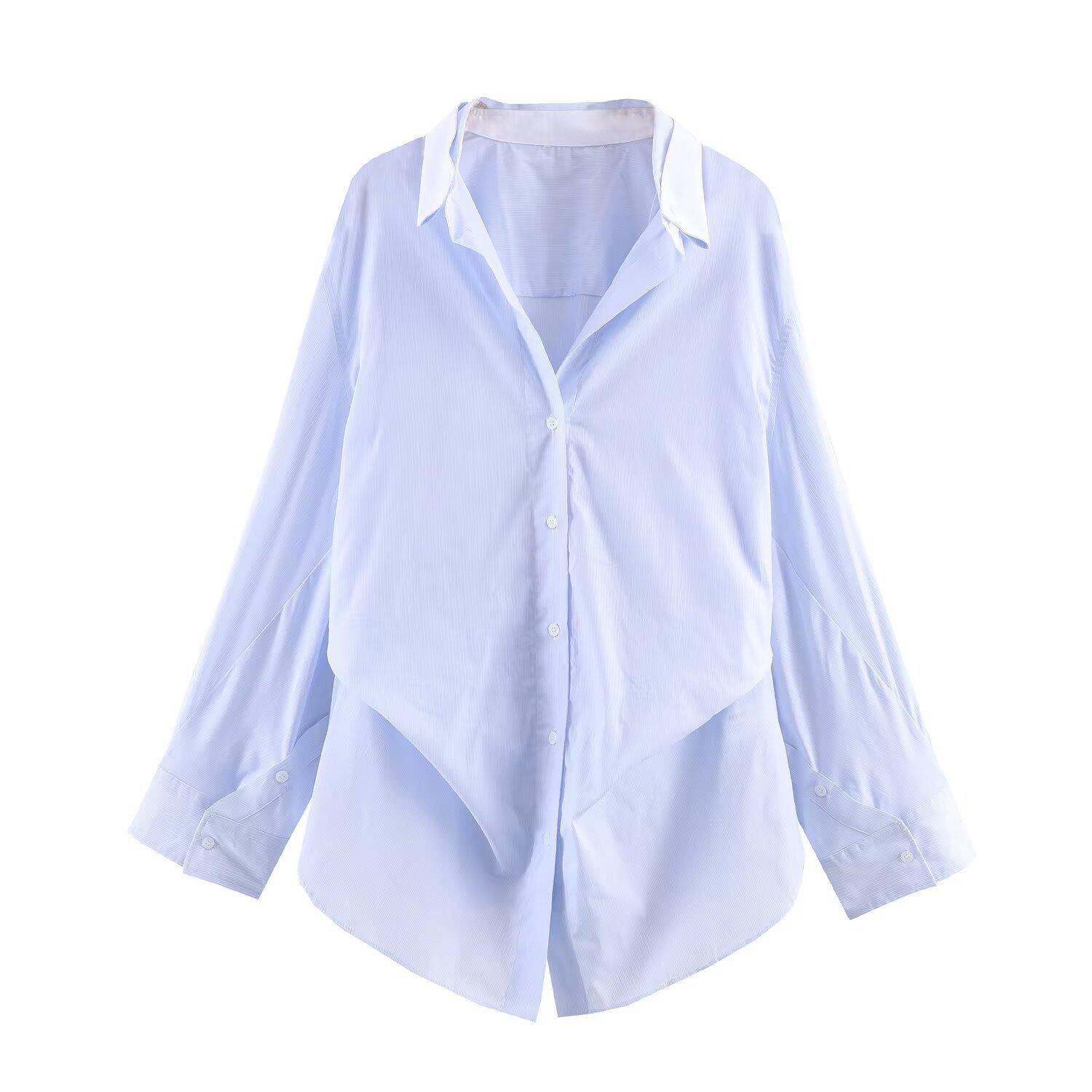 TAOP&ZA Women s 2026 Spring Striped Batwing Sleeve Loose Shirt L