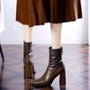 High Heel Short Boots Women's  Autumn and Winter New Square Toe Thick Heel  Boots Slimming Chelsea Boots