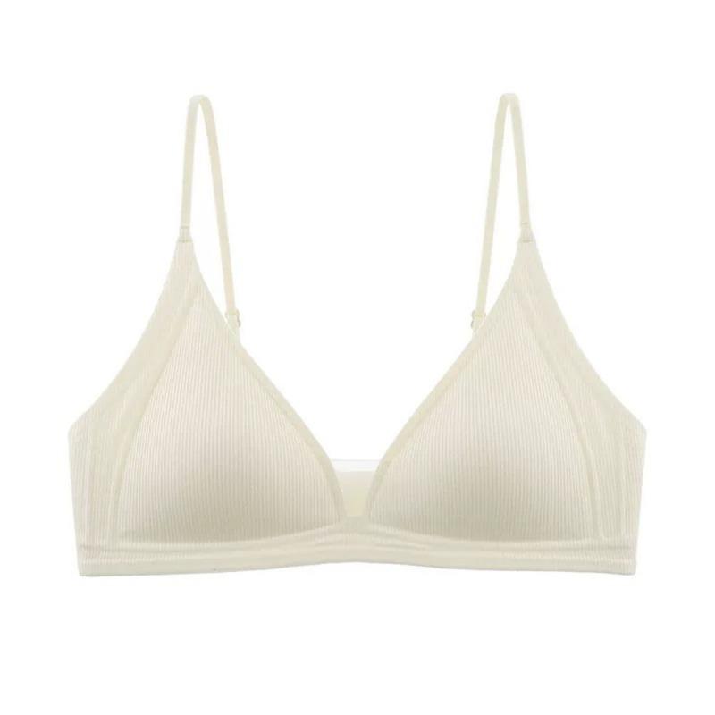 Women Thin Strap Deep V Backless Wireless Gathering Triangle Cup Bra