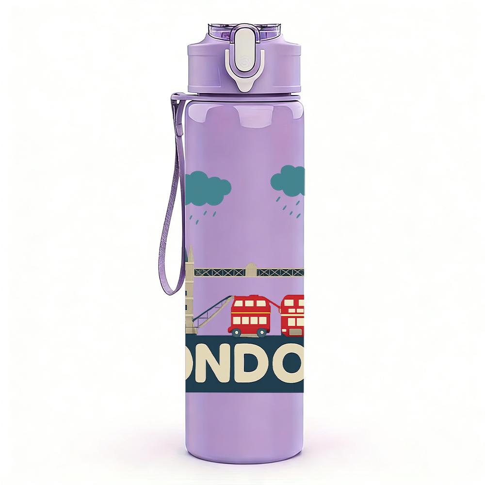 1PC London Tower Bridge Scene 750ml Color Plastic Sports Water Bottle Leakproof Flip Straw Lid For Sports Office Home Use