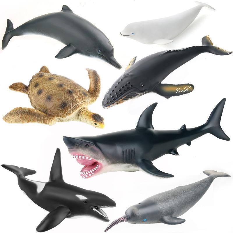 Soft Rubber Marine Animal Model Realistic Great White Shark Blue Whale Turtle Megalodon Duck Toys Collectible Action Figures