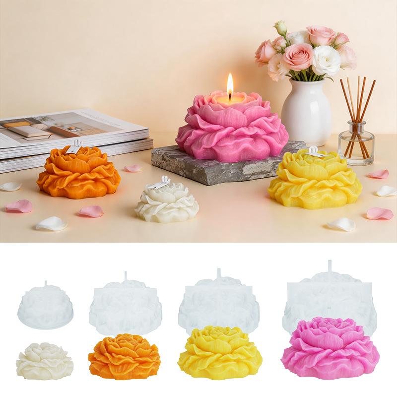 3d Soap Mold High-Temperature Peony Flower Candle Mold Aromatherapy Silicone Mold Reusable Cake Chocolate Mould For Candle Soap