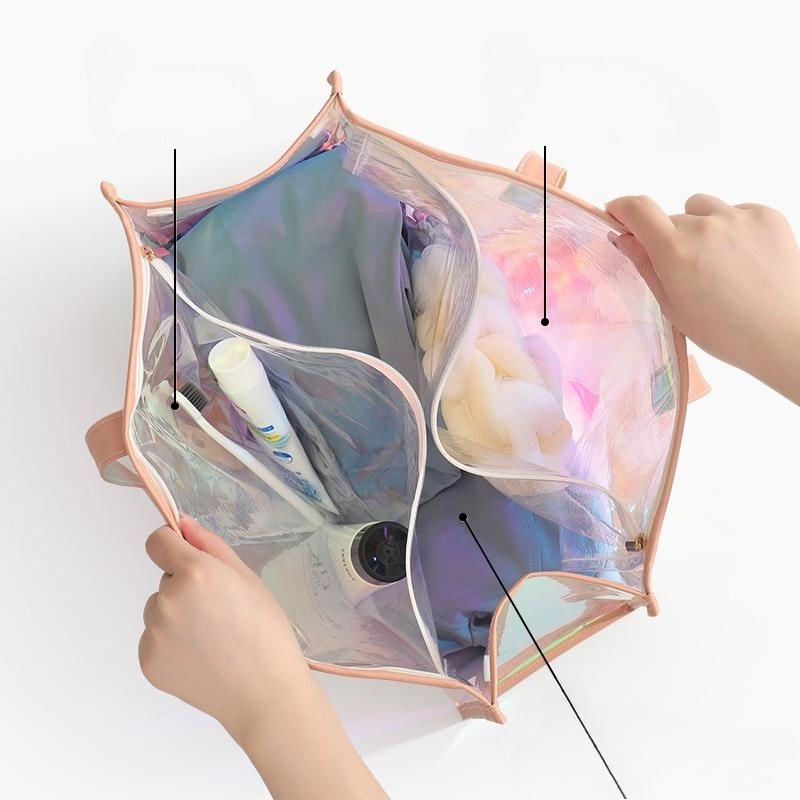 Colorful Laser Waterproof Swimming Bag Large Capacity Women's Handbag Jelly Bag Versatile Beach Bag Travel Storage Bag Toiletries Bag