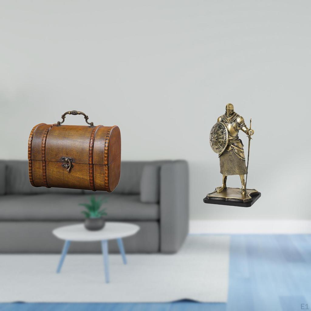 Vintage Wooden Jewelry Box Organizer Treasure Chest with Knight Sculpture European Decorative