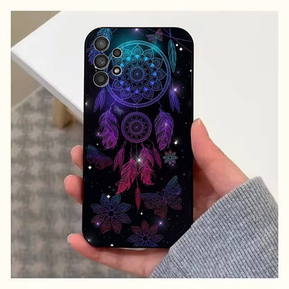 Feather Art Dreamcatcher Phone Case For Samsung S25,S24,S23,S22,S20,S21,S10,Ultra,Plus,Lite,FE,Soft Silicone Black Cover