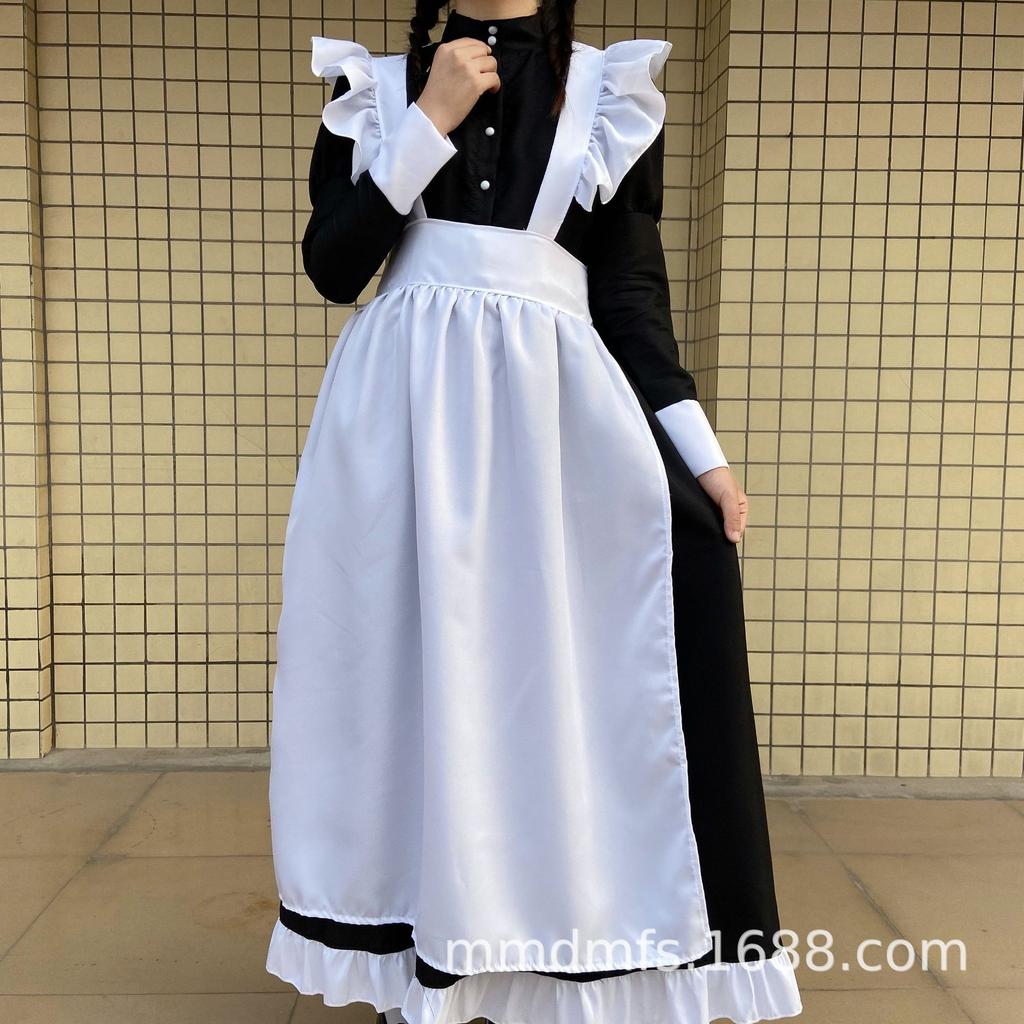 Anime Black and White Maid Costume Goth Style Long Ladies Costume Boss Maid Cosplay Costume