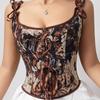 Women's French Jacquard Corset Bodysuit with Adjustable Straps and Bust Support