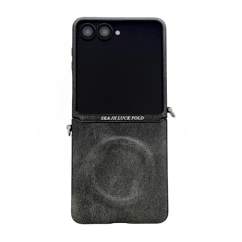 

Business Crazy Horse Pattern Magnetic Case for Samsung Z Flip7: Foldable, Anti-Drop, Anti-Lost Lanyard, Compatible with 6/5 Gen. Samsung Z Flip7FE