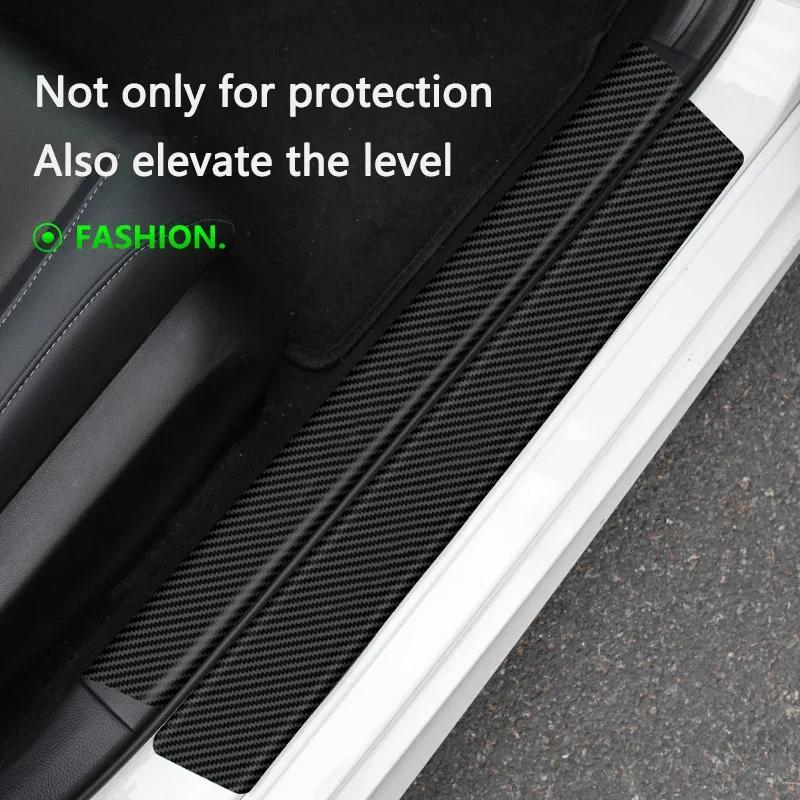 New 2026 Car Sticker 4Pcs Carbon Fiber Door Sticker Protector Car Threshold Strip Sticker for Ford Mustang 2024 2025 Anti-Kick T