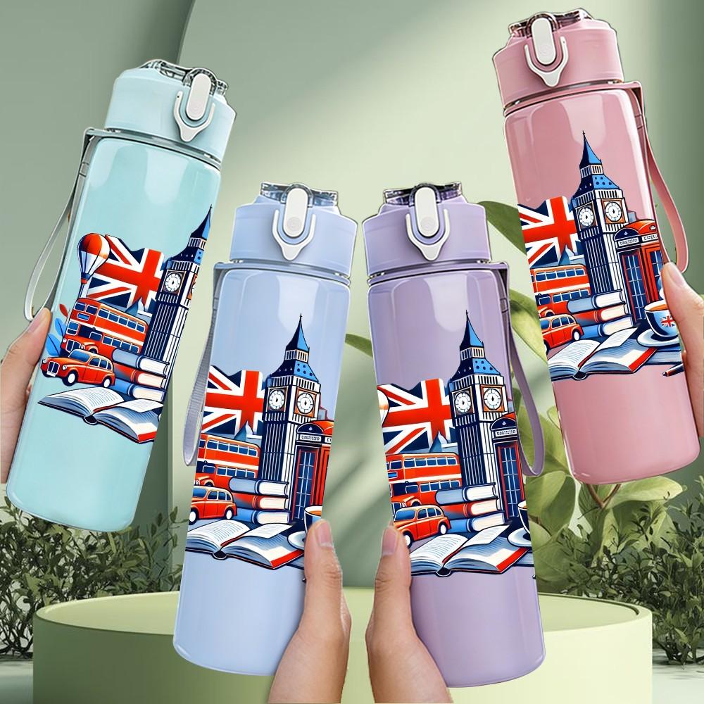 1PC Big Ben United Kingdom Print 750ml Color Plastic Sports Water Bottle Leakproof Flip Straw Lid Suitable for Sports Office Home Use