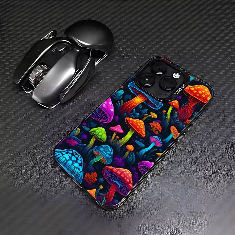 Trippy Psychedelic Mushrooms Phone Case For iPhone17,16,15,14,13,12,11 Plus,Pro Max Colored Silver Plated Inside Cover