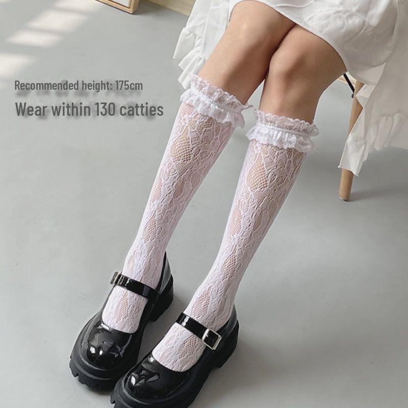 Summer Pattern Sexy Black Silk Calf Socks - Trendy, Slim, Hollow Tube Design for Girls