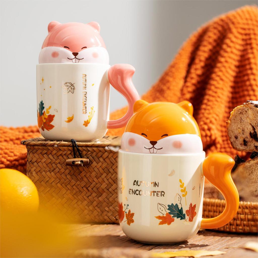 Autumn Cartoon Squirrel Ceramic Cup High Value Gift Coffee Cup Mug Mug Cute Teacher's Day Water Cup