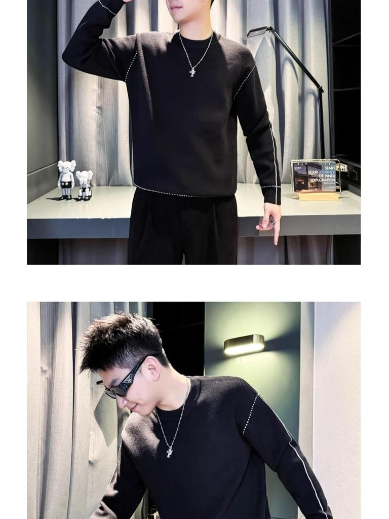Herren einfarbiger Wollpullover, Rundhals Strickware, Herbst/Winter 2025 Kollektion