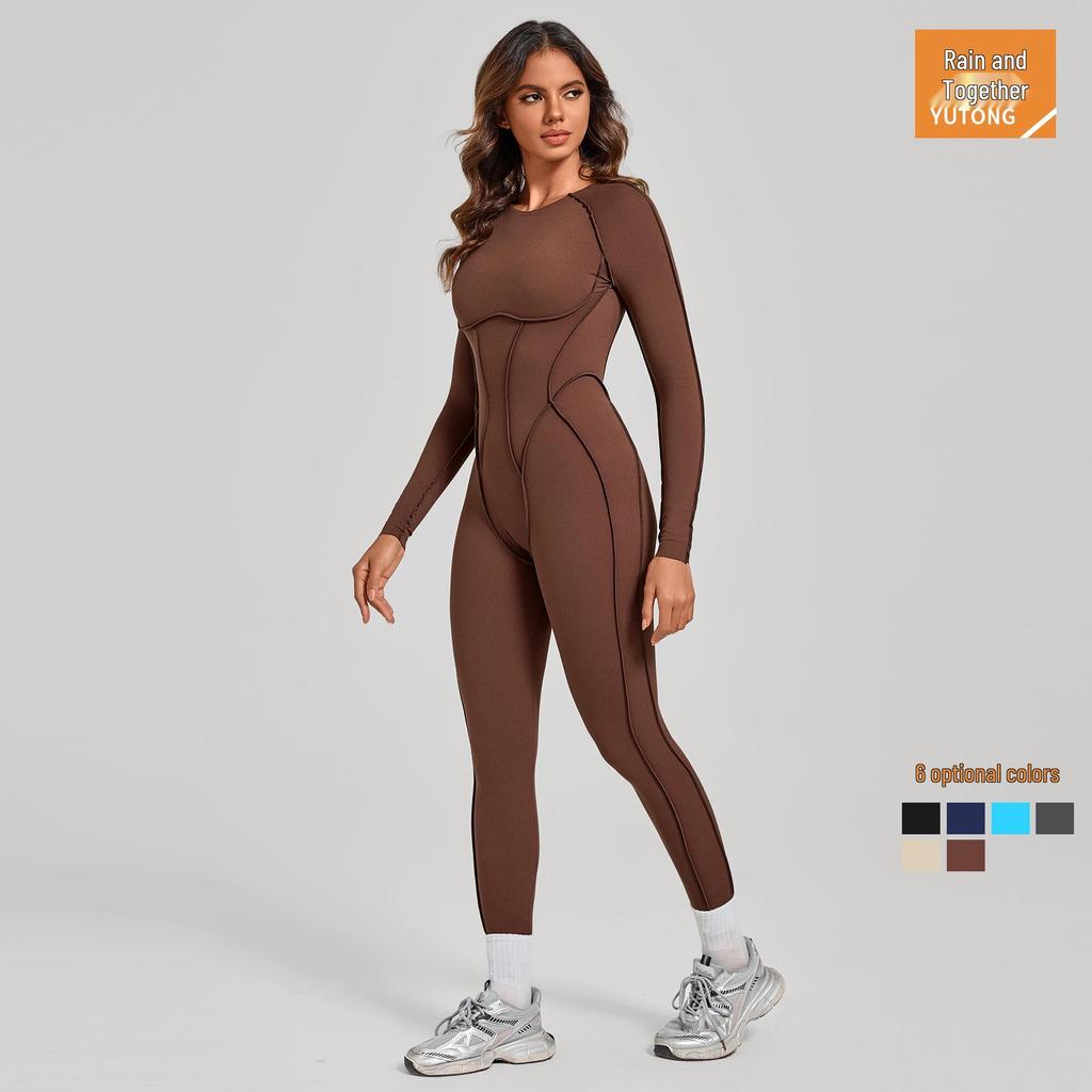 Women's Color Block Stand Collar Jumpsuit - Half Zipper Yoga Fitness Wear for High-Intensity Sports