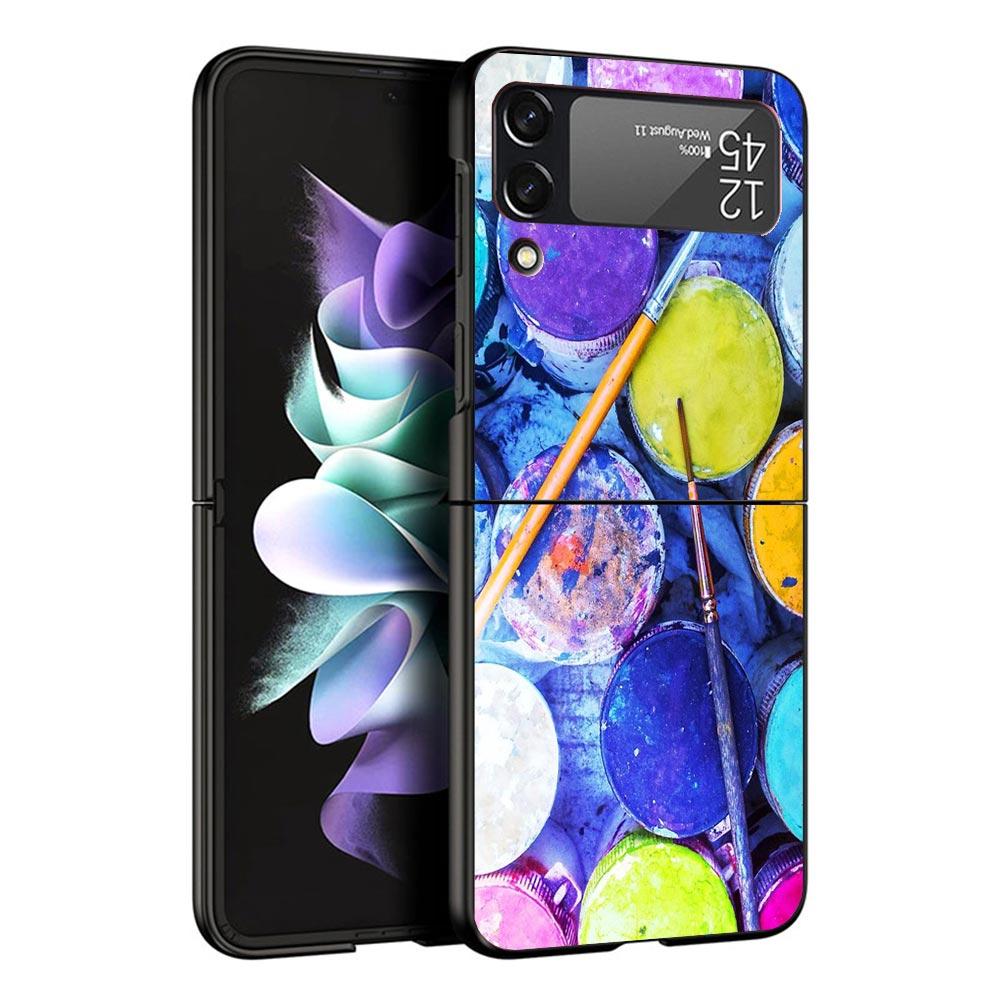 Watercolors Set Paint Palette Painting Box Black Phone Case For Samsung ZFlip7 ZFlip6 ZFlip5 ZFlip4 ZFlip3 5G Hard Protective Ga