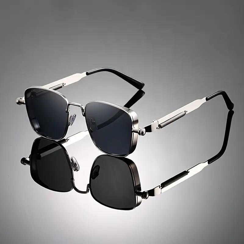 

Steampunk Men Sunglasses Vintage Metal Frame with Spring Hinges Sun Glasses Men Women Driving Glasses Trendy Driver Glasses Eyep серебряный серый
