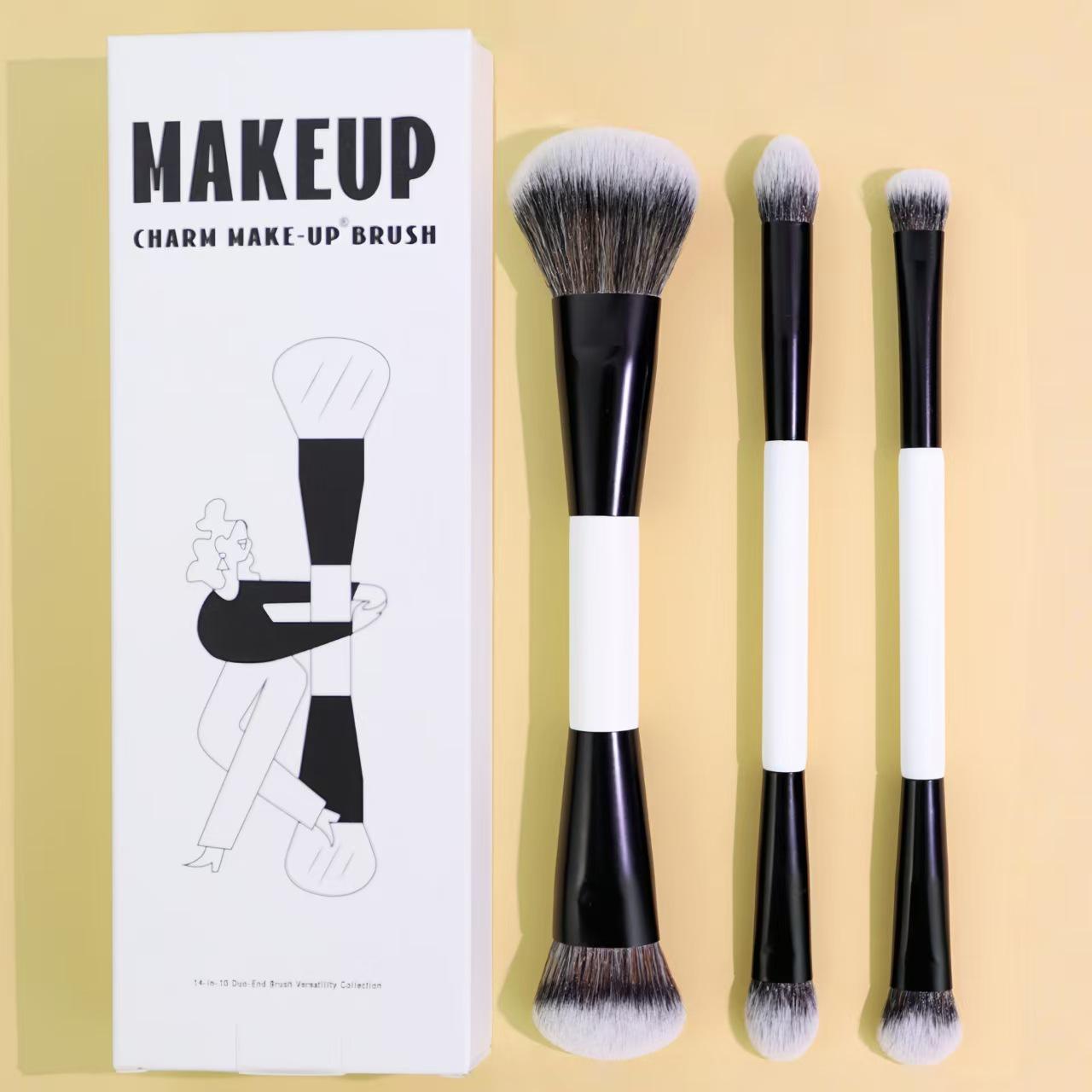 11-Piece Double-Ended Makeup Brush Set with Case: Foundation, Blush, Powder, and Eyeshadow Tools OPP Packaging