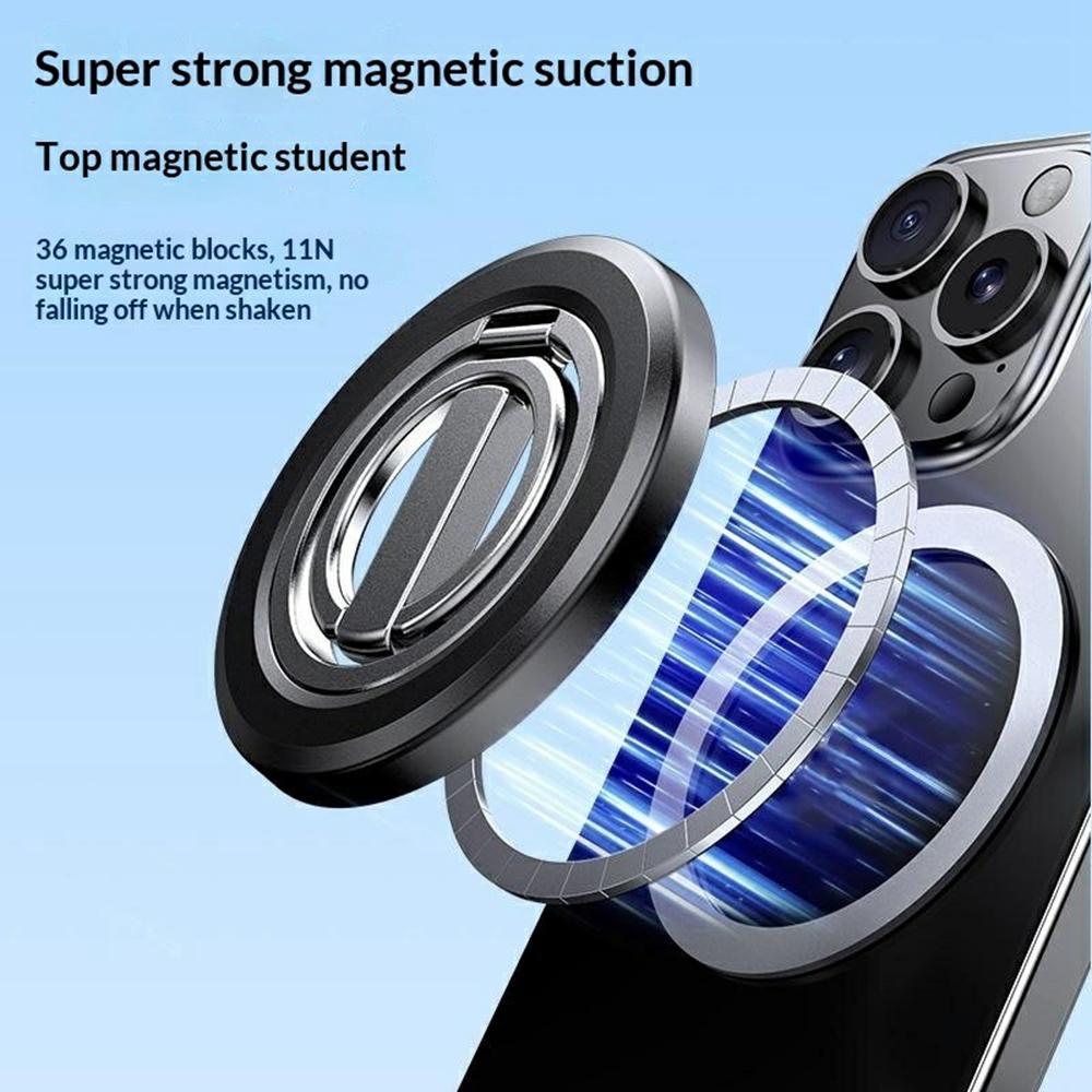 Folding Metal Phone Stand 360 Degree Rotation Damping Gear Ultra Thin Magnetic Ring Holder