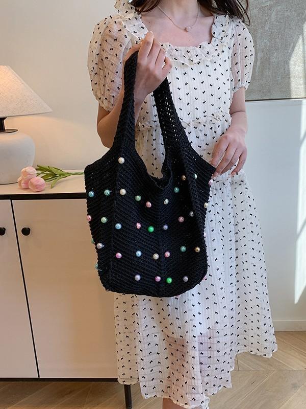 Baumwoll-Handstricktasche mit großer Kapazität und Schultergurt für Freizeit, Reisen und den täglichen Gebrauch