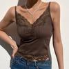 Goth Aesthetic Lace Patchwork Tank Tops For Women Sexy V-Neck Brown Retro Crop Tops Summer  Fashion Casual Camisole