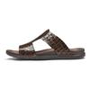 Men's Korean Style Embossed Cowhide Flip-Flops - Crocodile Pattern Single Strap Beach Sandals