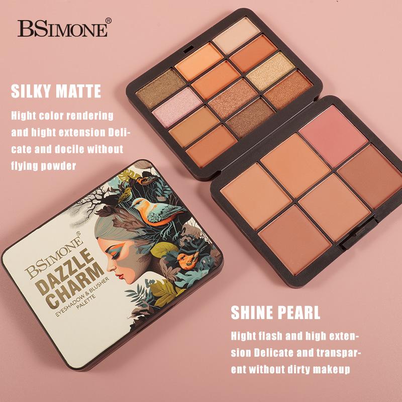 BSIMONE Makeup 18-Color Eyeshadow & Blush Palette Matte Shimmer Glitter Earth Tone Multi-Color Portable Eyeshadow Palette