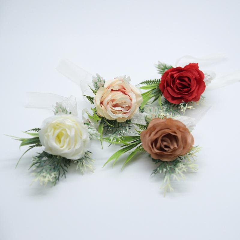 2pcs Artificial Waterproof Flowers Green Plants Corsage Bride Groom Bridesmaid Group Wedding