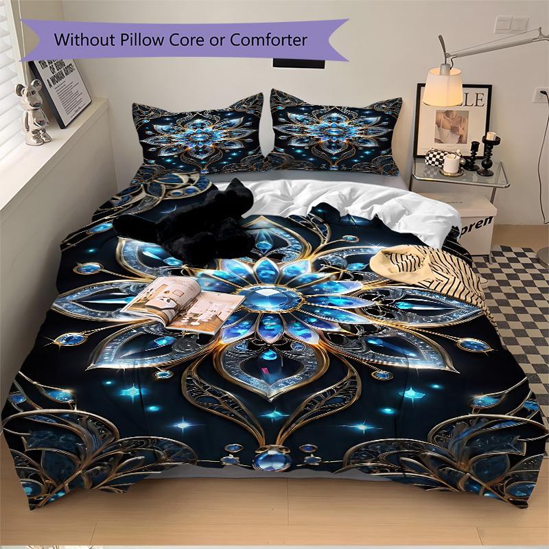 3pcs Gilded Lotus Duvet Cover Set, Cover For Bedroom Guest Room (1 Duvet Cover + 2 Pillowcase, Without Quilt),  Yy250922215