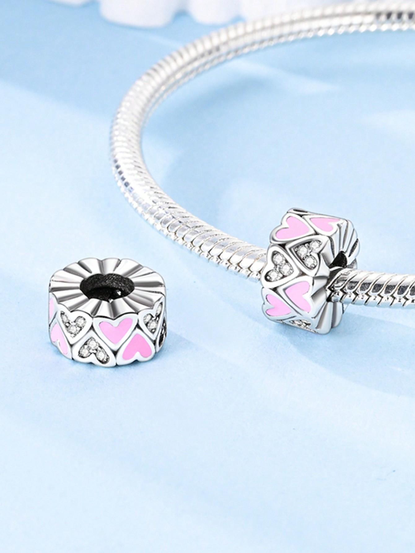 Посеребренные Оригинальные Шармы Розовые Цветы Зажимы и Разделители Бусины Подходят для Браслета Женские Украшения Подарок
