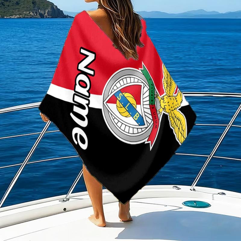1PC Custom Name Beach Towel Benfica Crest Beach Towel, Suitable for Camping, Travel, Beach Accessories, Super Absorbent, Family Gift