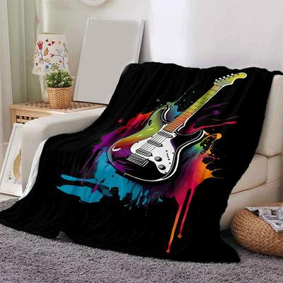 1pc Guitar Printing Lightweight Flannel Blanket, Comfortable and Warm Blanket, for Camping Sofa Bed and Couch Office, Gift