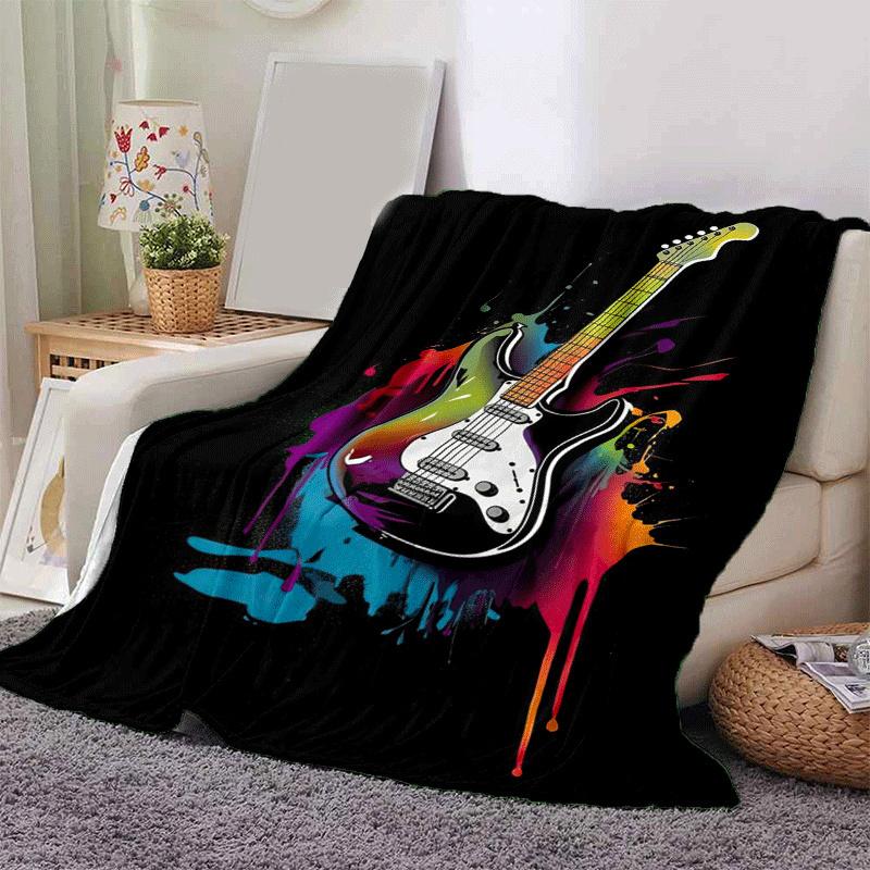 1pc Guitar Printing Lightweight Flannel Blanket, Comfortable and Warm Blanket, for Camping Sofa Bed and Couch Office, Gift