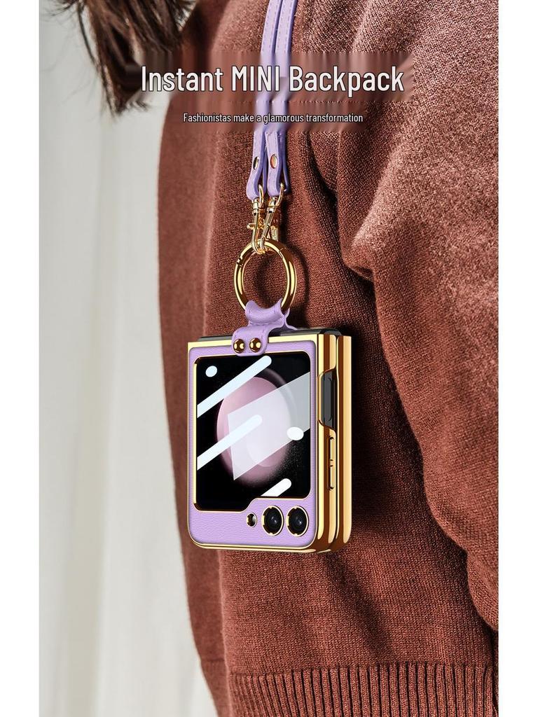 Crossbody Samsung Z Flip 5 Phone Case with Adjustable Lanyard and Strap, Hard Shell