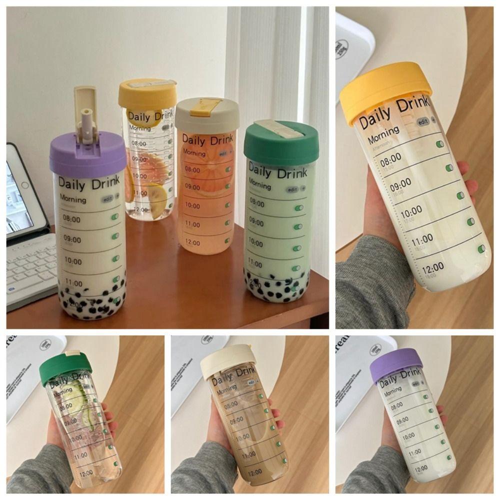 Alarm Clock Sports Water Bottle Large Capacity Outdoor Glass Straw Cup  Primary School Students