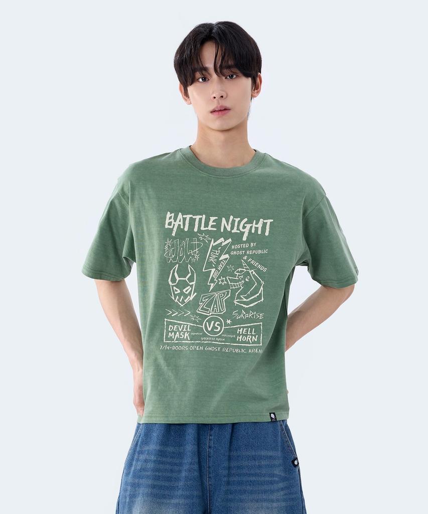 GHOST REPUBLIC Battle Knight Graphic Pigment Short Sleeve T-Shirt 2 Colors Gt-388