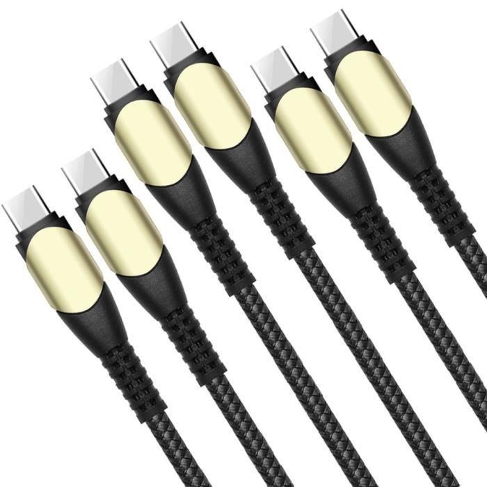 3x Câble USB-C vers USB-C Rapide 60W pour Samsung Galaxy M52 5G M13 4G M23 5G M32 M33 - Nylon Tressé Noir 1M
