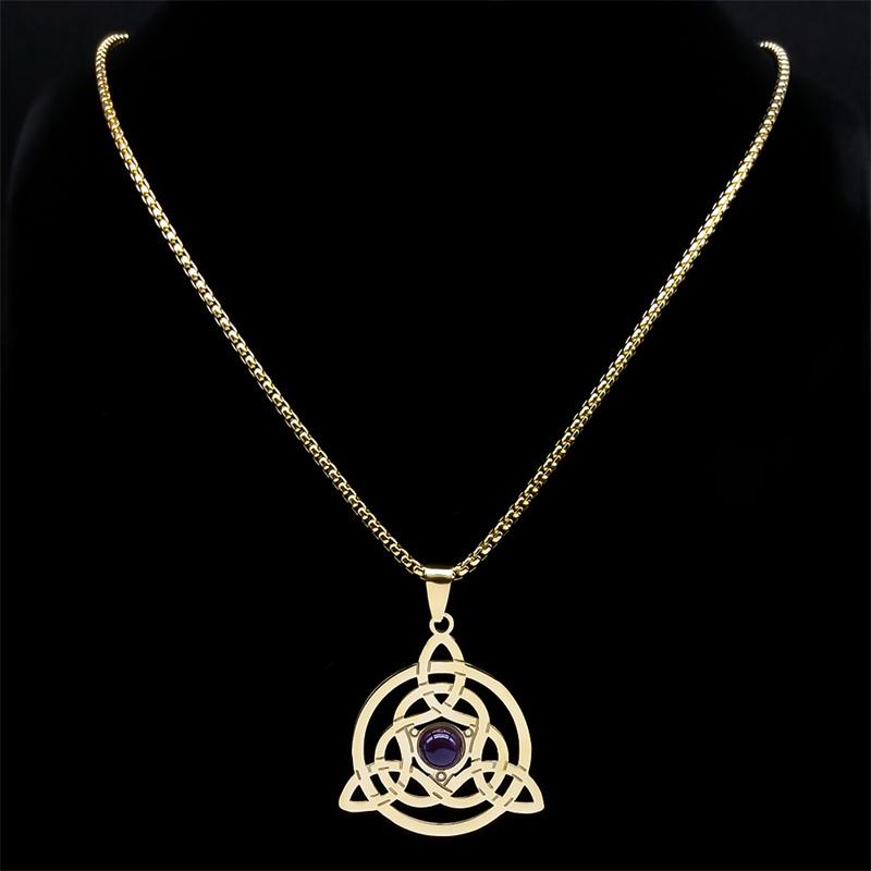 Triquetra Knot Amulet Necklaces for Women Men Silver Color Stainless Steel Religious Irish Circle Trinity Necklace Jewelry N8057