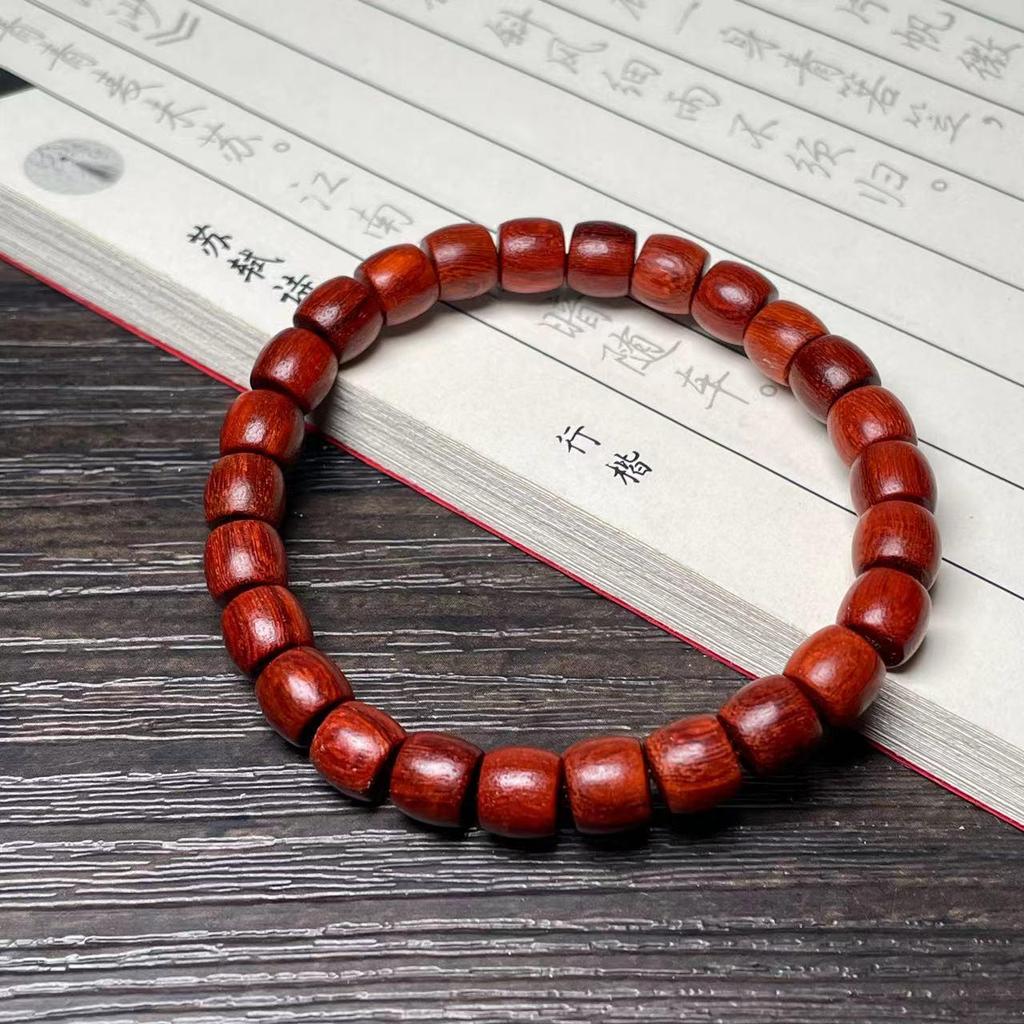 Ethnic Green Sandalwood Straight-Cut Barrel Bead Bracelet, Handmade Unisex Cultural Play Single Loop