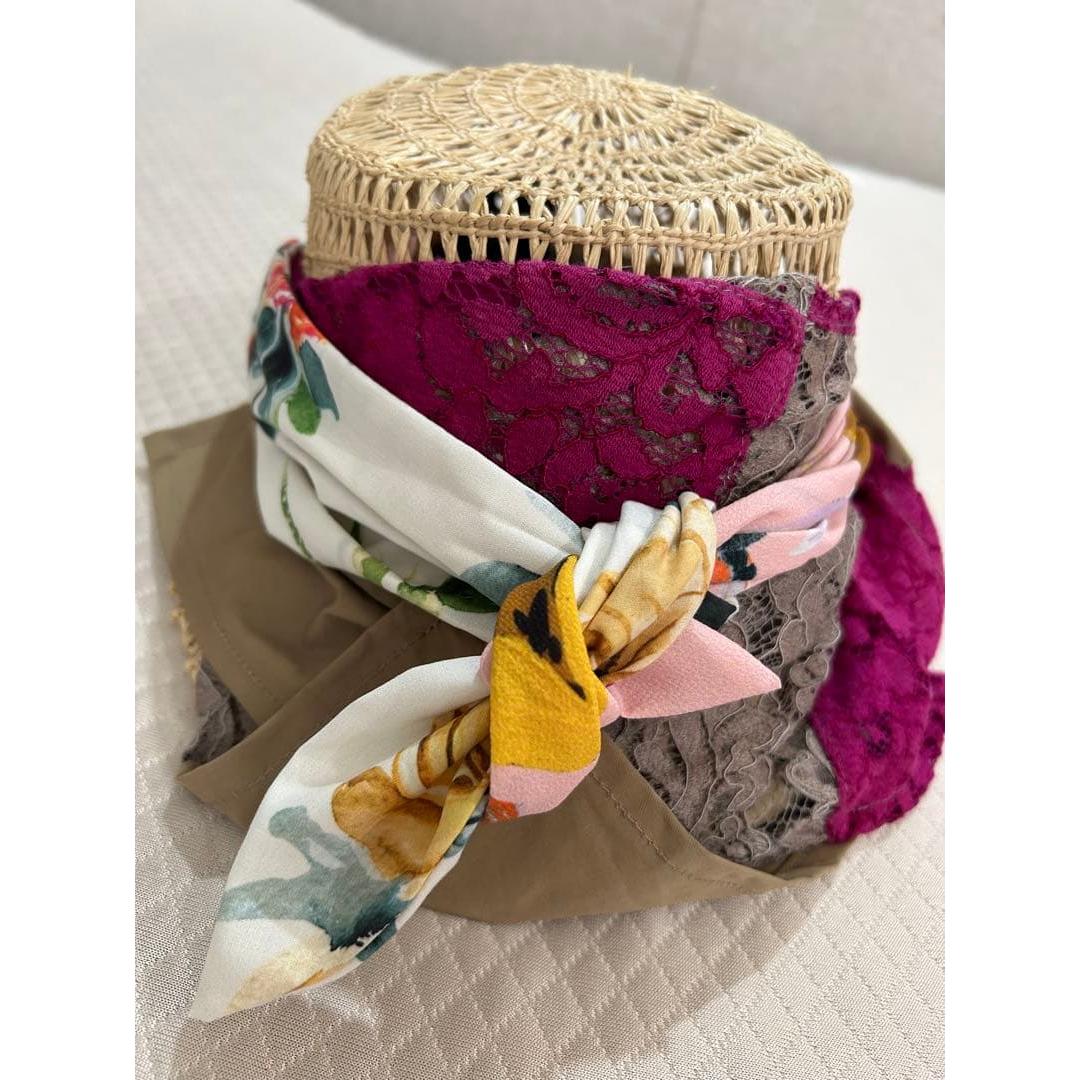 Used New with tags CA4LA straw hat with lace and scarf pin