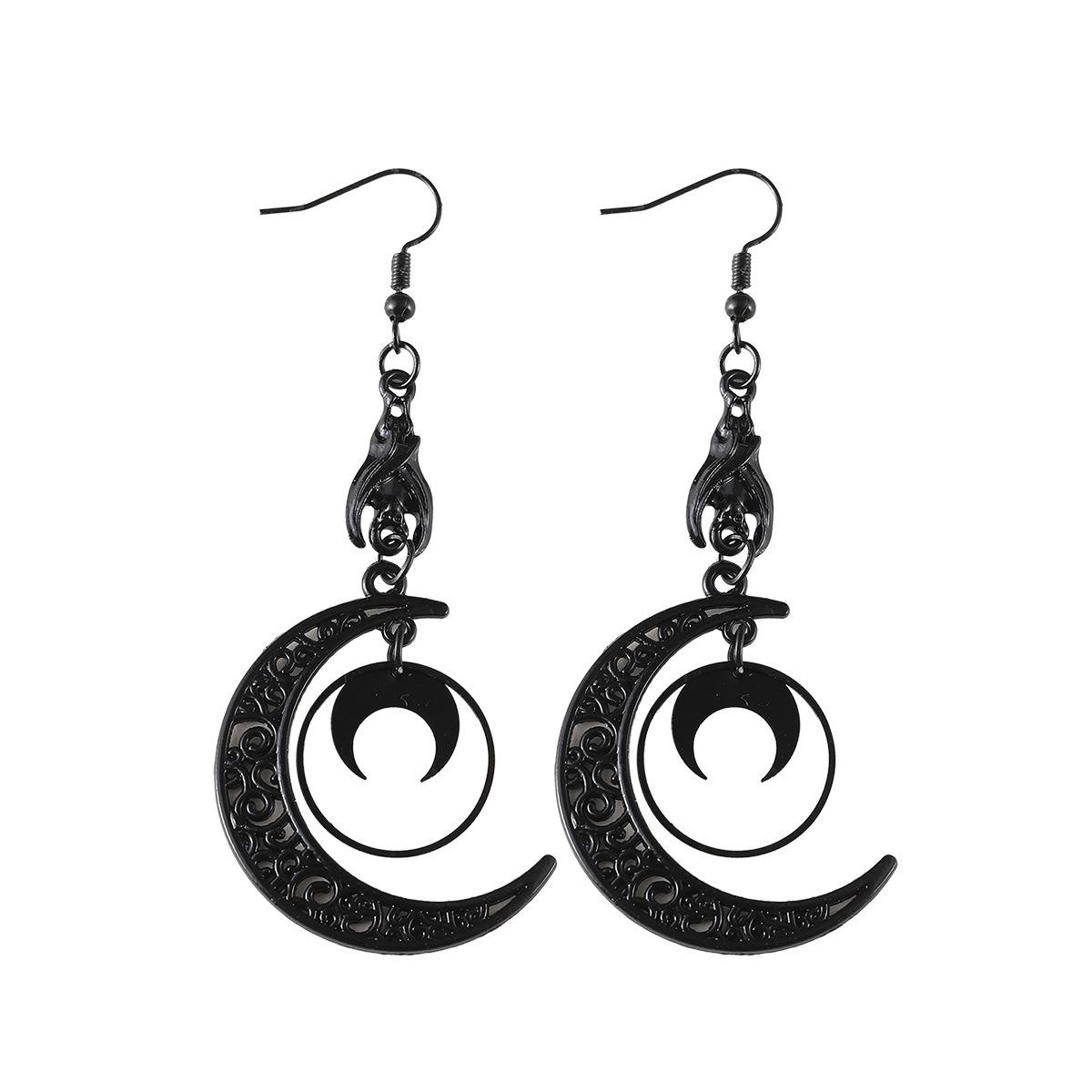 

Punk Dark Stitching Crescent Moon Cool Fashion High-end All-match Earrings чорний